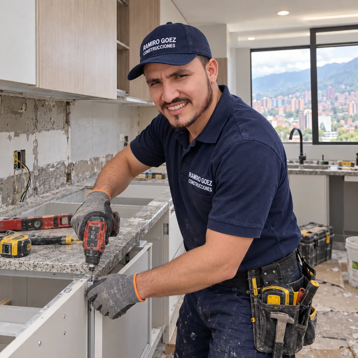 Pared en obra antes de instalar un nuevo enchape en una cocina en Medellín
