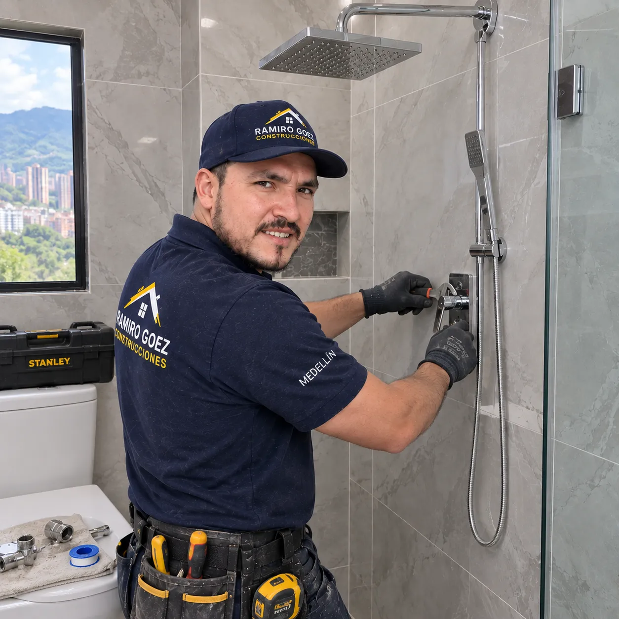 Instalación de grifería sobre enchape en un baño en Belén, Medellín