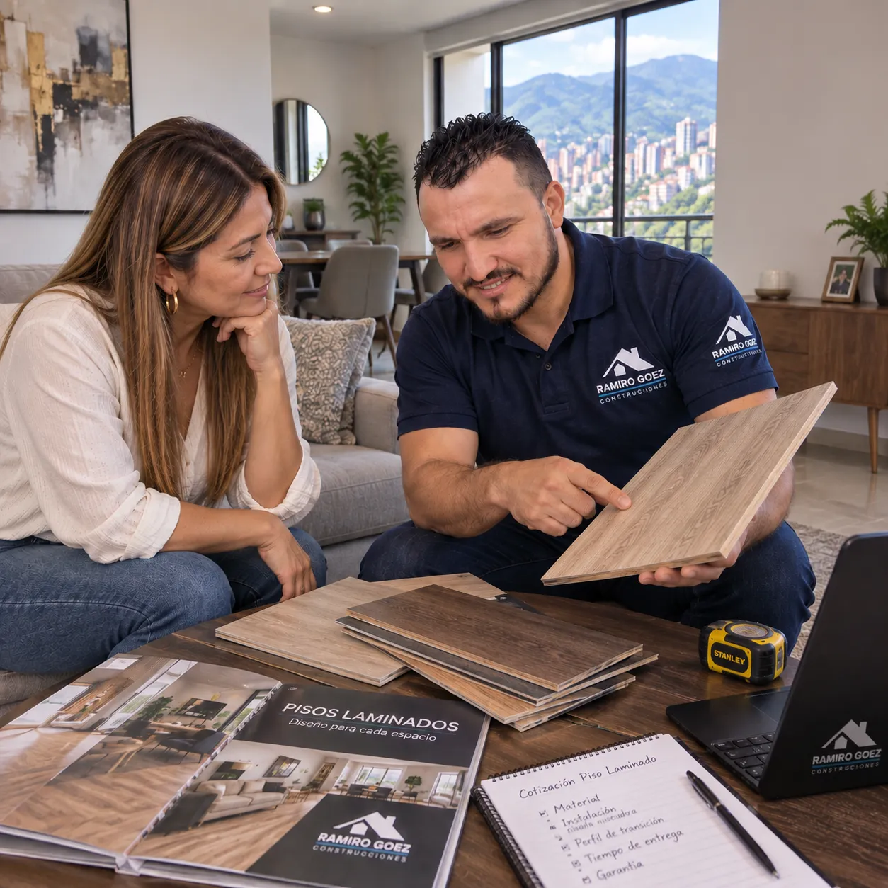 Ramiro Goez cotizando una instalación con un cliente en Medellín